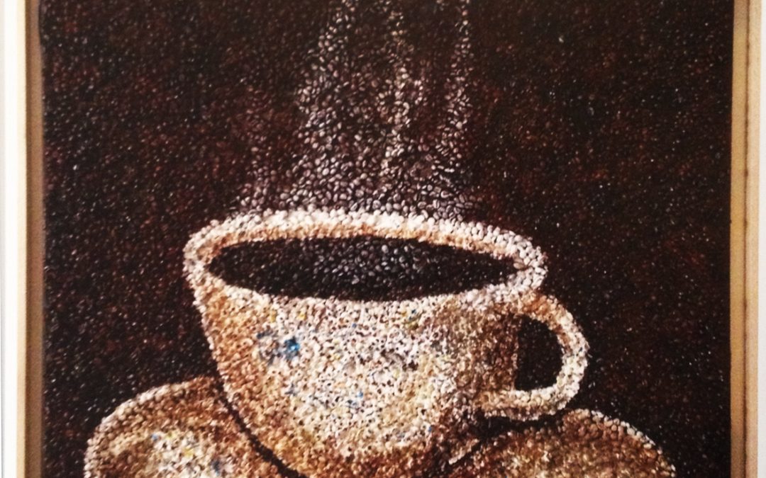 Acryl auf Leinwand mit Holz und Kaffee